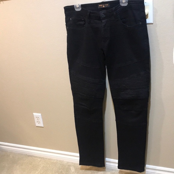 Ring Of Fire Black Mens Ribbed Slim Fit 5 Pocket Jeans-Size 33/32 - Picture 1 of 4